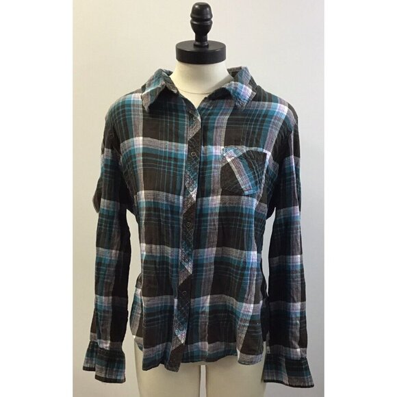 AriZona Tops - Womans Arizona Blue and Brown Plaid Shirt
